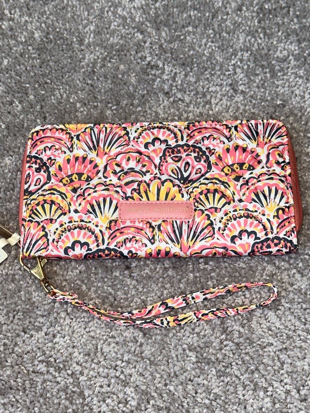Simply Southern Coral Pink & Gold Multi Shell Patterned Wristlet Wallet